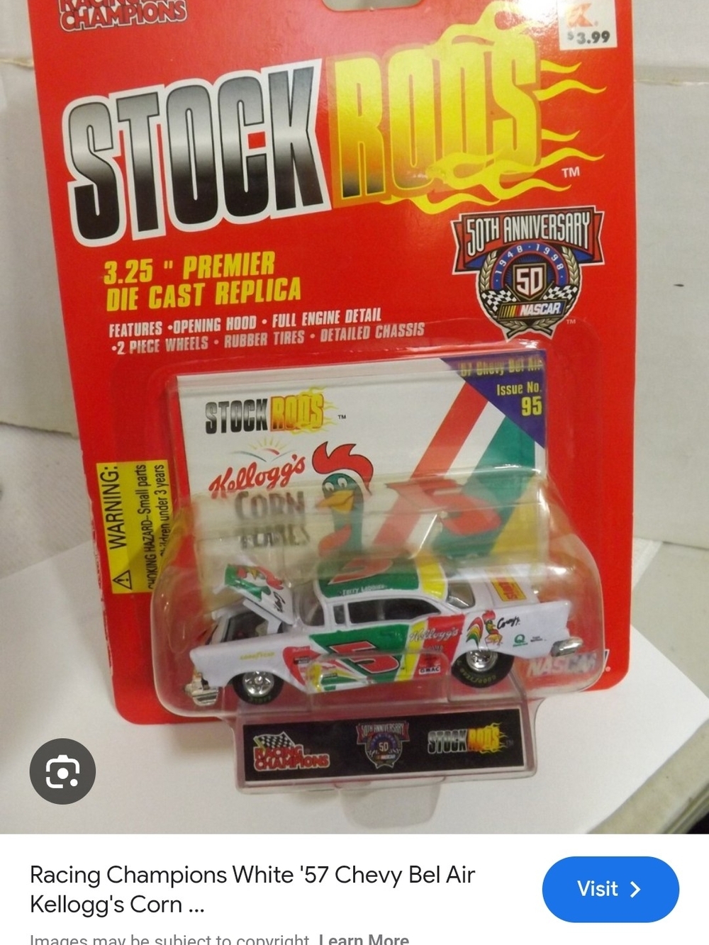 Racing Champions Stock Rods '57 Chevy Bel Air Toy Car - White Kellogg's Livery